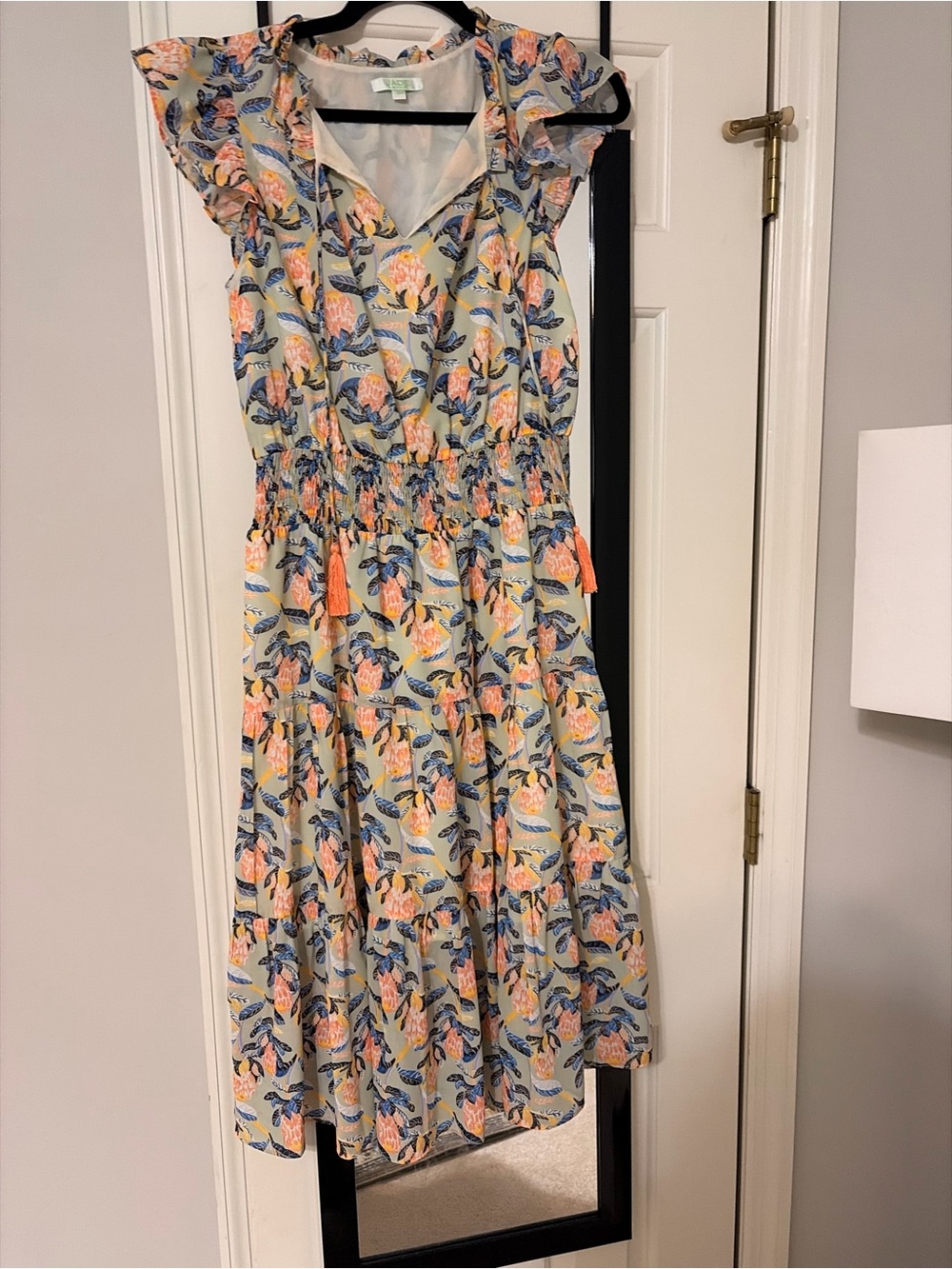 Jade Light Blue Floral Midi Dress with Smocked Waist